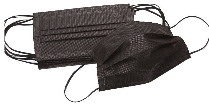 Маска защитная 3-сл  на резинке чёрная (50/упак,600/кор)
